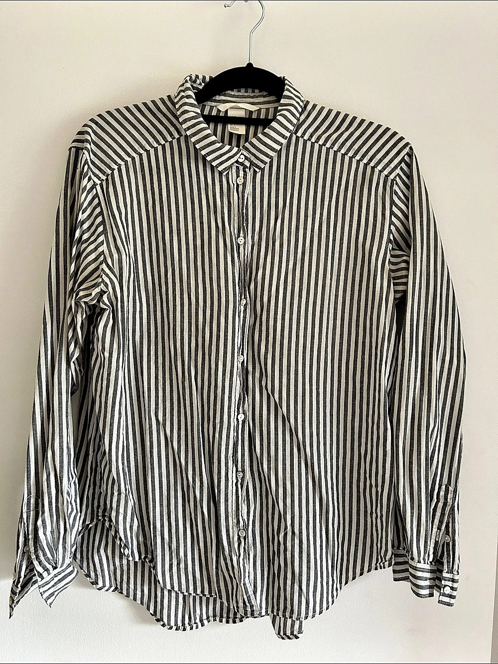 H&M Striped Button Down Gray & White Medium